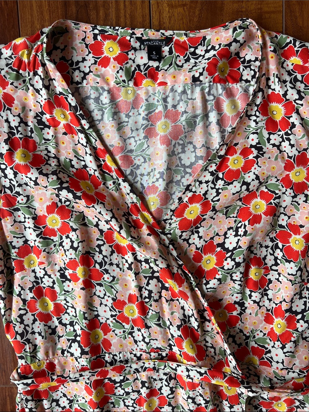 J. Crew Red and Cream Floral Wrap Maxi Dress - Picture 2 of 5